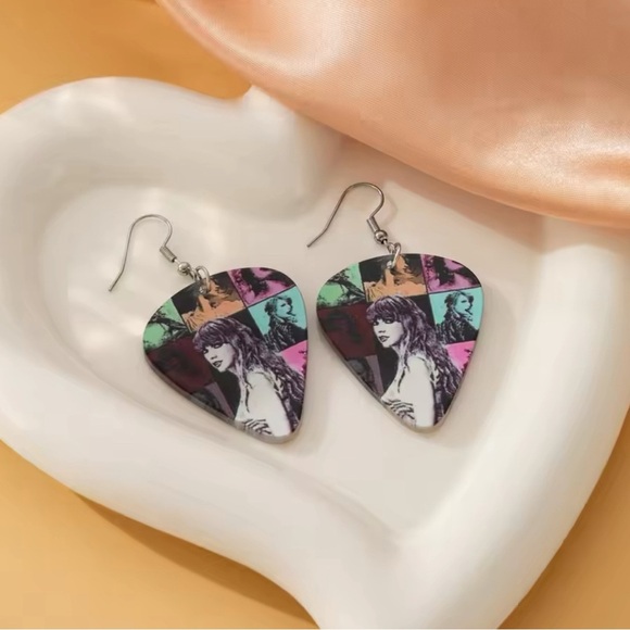 Taylor Swift Album Cover Inspired Guitar Pick Earrings - Picture 3 of 6